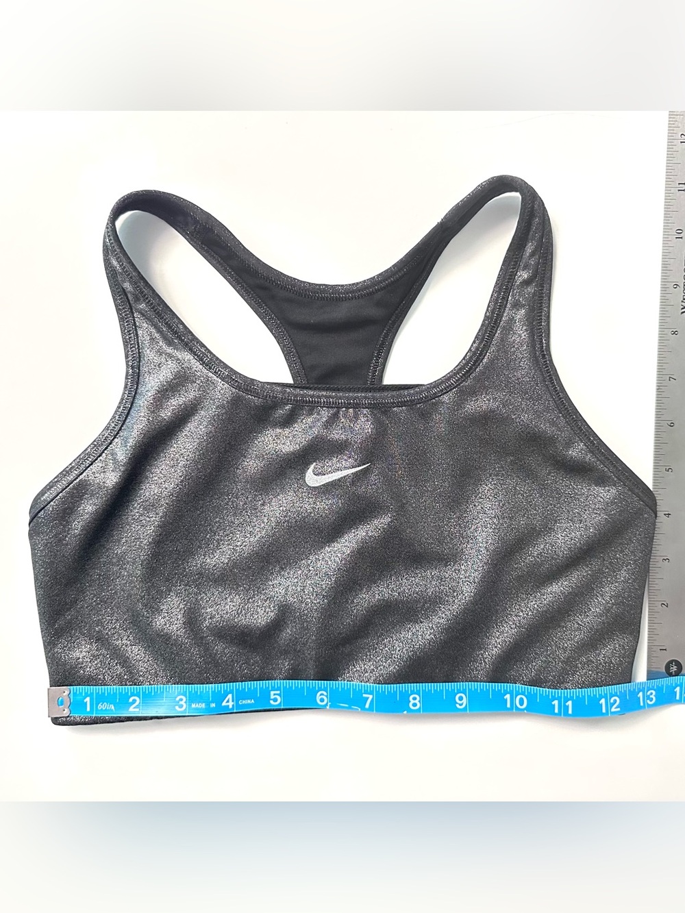 Nike Swoosh Icon Clash Shimmer Racerback Sports Bra size M silver/black - Picture 7 of 11